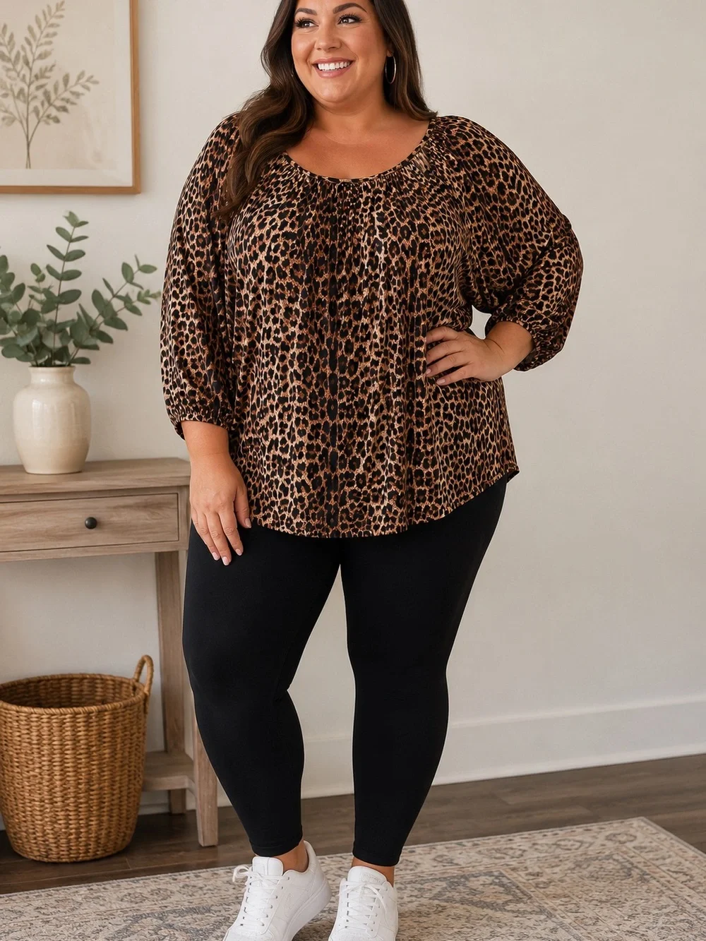 Michael Kors Leopard Print Scoop Neck Tunic Top - Brown/Black